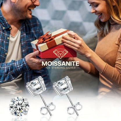 Lab Moissanite Stud Earrings D Color VVS1 Clarity – Brilliant Round Cut 18K Gold Plated 925 Sterling Silver, 1CT 2CT 4CT 6CT, Jewelry Box Included, Gift for Women Girls