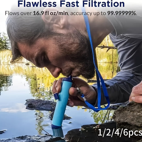 Portable Water Filter Purifier Straw Survival Kit – Durable ABS Filtration Straw with Lanyard & Extension Tube for Camping, Hiking, Backpacking, Travel, Wilderness & Emergency Preparedness – 1/2/4/6 Pack