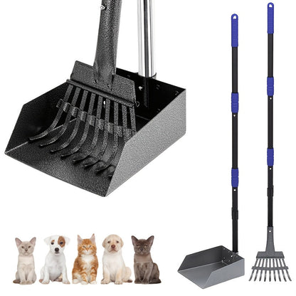 Stainless Steel Dog Pooper Scooper Set with Adjustable Handles – Rust-Proof Tray & Rake Pet Waste Removal Tool, Easy to Clean, No-Bend Design for All Dog Breeds, Yard & Outdoor Use