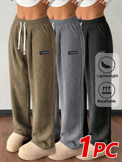 Women's Corduroy Straight Leg Pants Casual Drawstring Elastic Waist with Vintage Pockets – Soft Breathable Fall Winter Trousers 6 Colors XS-XXL