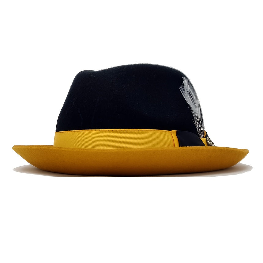 Men's Vintage British Gentleman Top Hat – Cashmere Wool Blend Adjustable 57-60cm, Classic Fall Winter Dress Hat in Black White Red Yellow, Stylish Gift for Men Birthdays Holidays