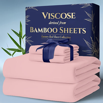 Cooling Bamboo Bed Sheet Sets Deep Pocket | Ultra-Soft Breathable 4-Piece Sheets for Hot Sleepers | Twin Full Queen King | Moisture-Wicking Temperature Regulating Pillowcases Included