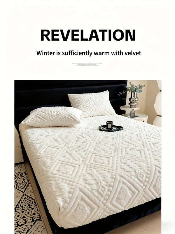 European Embossed Soft Bed Sheet Deep Pocket All Season | Super Soft Machine Washable Mattress Cover | Twin Full Queen King Bedding | Warm Breathable Fitted Sheet | White Gray Khaki Blue Green