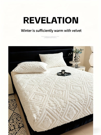 European Embossed Soft Bed Sheet Deep Pocket All Season | Super Soft Machine Washable Mattress Cover | Twin Full Queen King Bedding | Warm Breathable Fitted Sheet | White Gray Khaki Blue Green