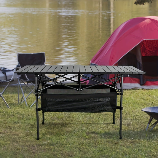 Portable Folding Camping Table Aluminum Lightweight Outdoor Picnic Table with Mesh Storage Bag & Carry Bag – Height Adjustable 37.4", Easy to Store, for Camping, Beach, Backyard, BBQ, Party & Patio