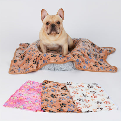 Fleece Pet Blanket 3-Pack for Dogs Cats & Puppies – Super Soft Fluffy Tear-Resistant Flannel Throw, Paw Print Brown Pink White, Machine Washable, Includes Free Pet Drying Towel