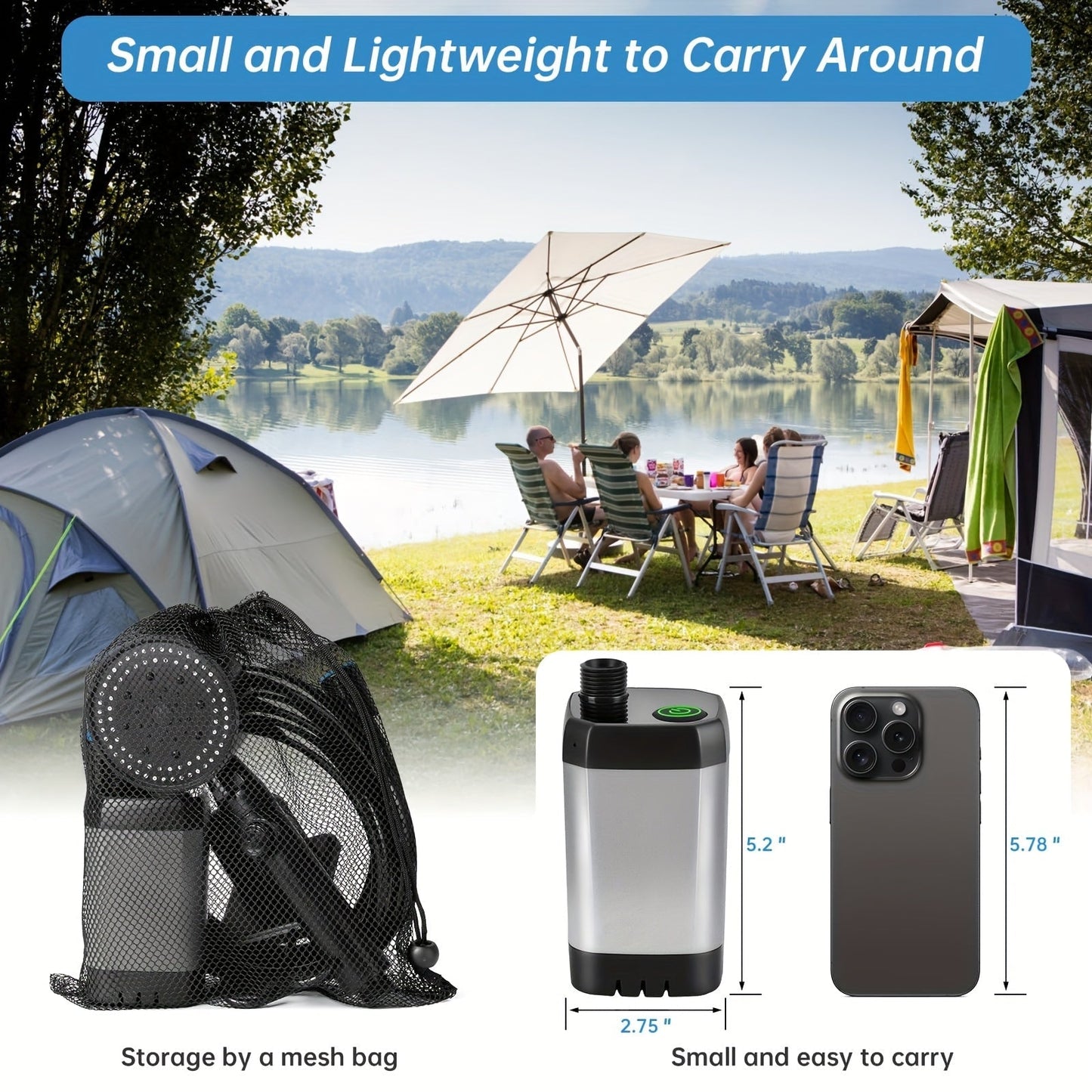 Portable Camping Shower 6000mAh Battery 120-Min Runtime 6 Spray Modes Smart Temperature Display – Lightweight Outdoor Shower Pump for Camping, Hiking, Pet Cleaning, Car Washing & Beach