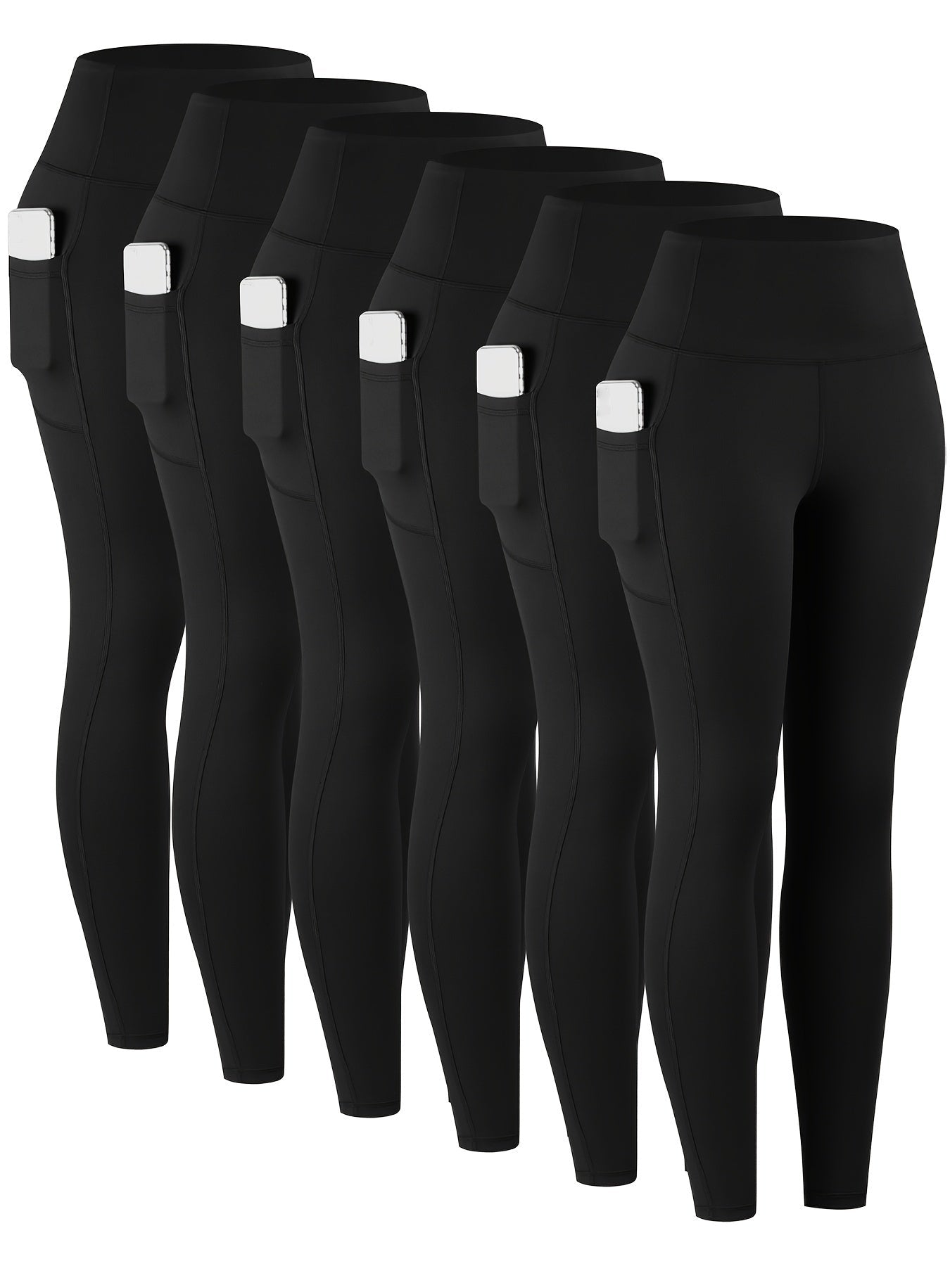 6 Pack Women's High Waist Leggings with Pockets Buttery Soft Tummy Control Yoga Pants Multicolor Sets S-XXL Activewear