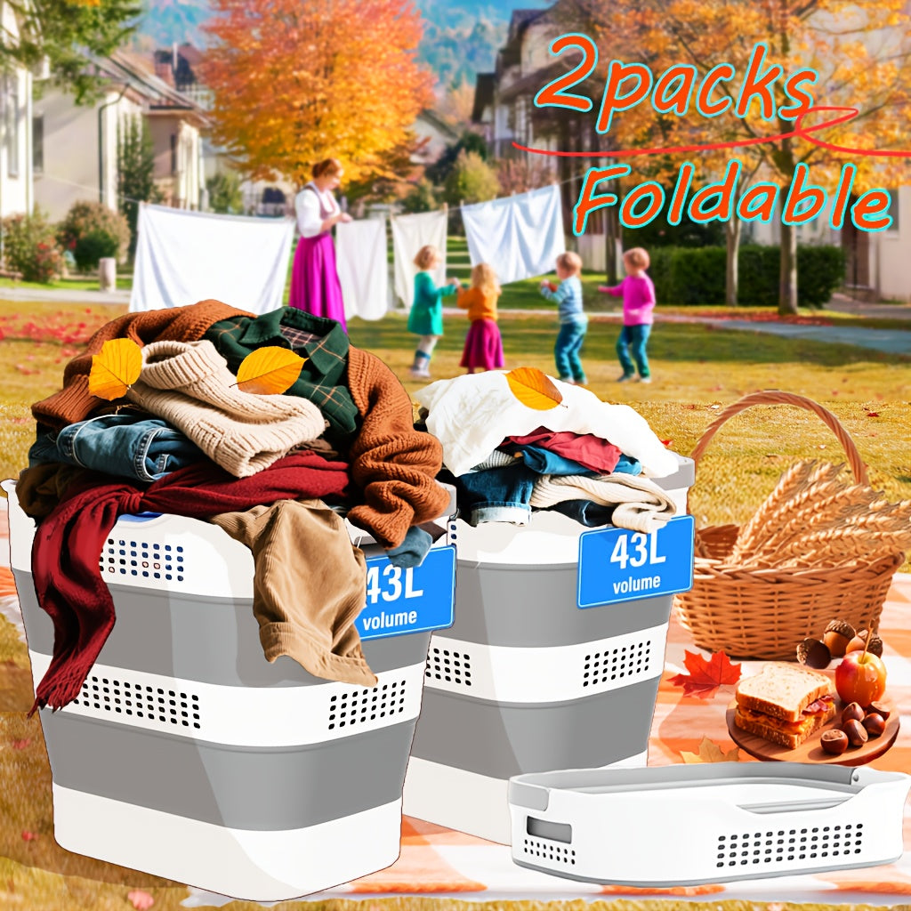 Collapsible Laundry Basket 43L Foldable Pop-Up Hamper with Handles – Durable Plastic Space-Saving Storage Container & Organizer for Laundry Room, Bedroom, Dorm & Small Spaces