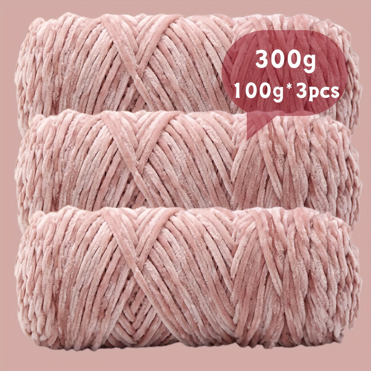 Velvet Chenille Yarn 3-Pack 300g (100g x3) Soft Bulky Knitting Crochet Yarn 47 Colors Beginner Friendly Luxury Handcraft for Sweaters Scarves Hats Dolls Bags Amigurumi DIY Projects