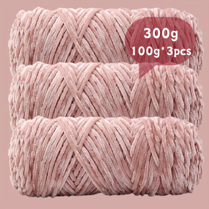 Velvet Chenille Yarn 3-Pack 300g (100g x3) Soft Bulky Knitting Crochet Yarn 47 Colors Beginner Friendly Luxury Handcraft for Sweaters Scarves Hats Dolls Bags Amigurumi DIY Projects