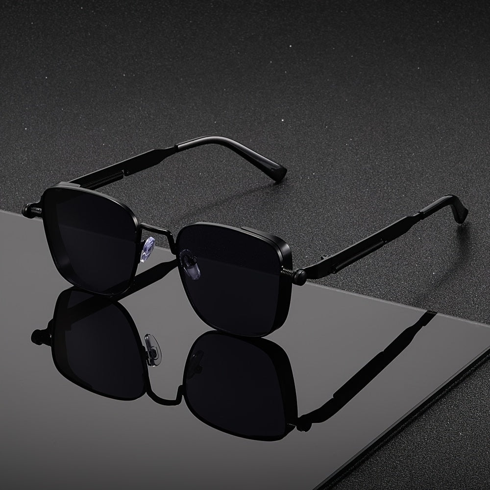 Retro Steampunk Square Sunglasses for Men & Women – Vintage Metal Frame Gradient Green Lenses UV400 Protection, Party Streetwear Festival Eyewear with Case & Cloth, Unique Gift Idea
