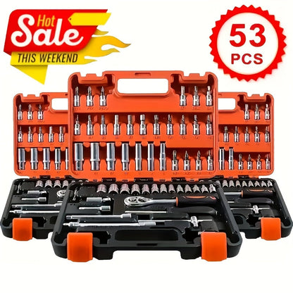 Impact Socket Set 3/8" Drive CR-V Steel – 50 to 999 Piece Ratchet Kit with Adapter, Common SAE & Metric Sizes for Auto Repair, DIY Home Projects & Professional Mechanics