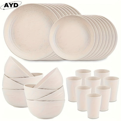 Wheat Straw Dinnerware Set 16 or 32 Piece Unbreakable Lightweight Dish Set with Dinner Plates Dessert Plates Bowls and Cups Dishwasher Microwave Safe Modern Kitchen Tableware Gift for Thanksgiving Christmas