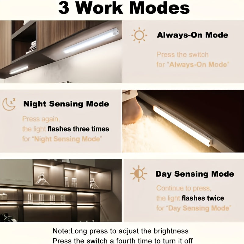 LED Motion Sensor Cabinet Lights USB Rechargeable 6 9 12pcs Wireless Night Light 3 Adjustable Modes for Bedroom Staircase Kitchen Closet Under Cabinet Bedside Reading Hallway Home Lighting