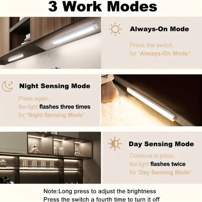 LED Motion Sensor Cabinet Lights USB Rechargeable 6 9 12pcs Wireless Night Light 3 Adjustable Modes for Bedroom Staircase Kitchen Closet Under Cabinet Bedside Reading Hallway Home Lighting