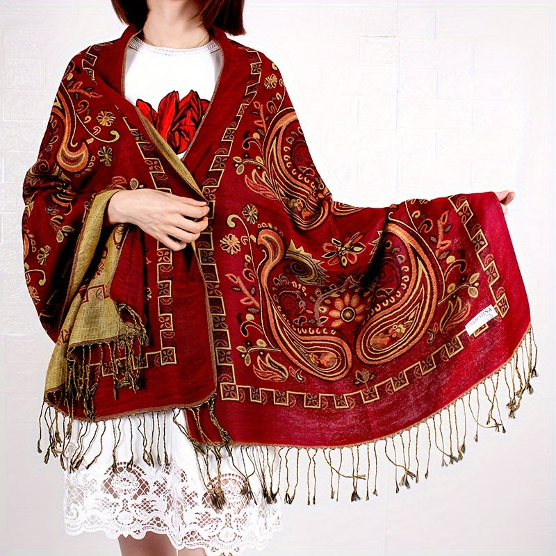 Cashmere Paisley Jacquard Fringe Scarf Shawl Women Boho Ethnic Neck Wrap Soft Warm Travel Festival Daily Fashion 8 Colors