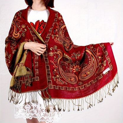 Cashmere Paisley Jacquard Fringe Scarf Shawl Women Boho Ethnic Neck Wrap Soft Warm Travel Festival Daily Fashion 8 Colors