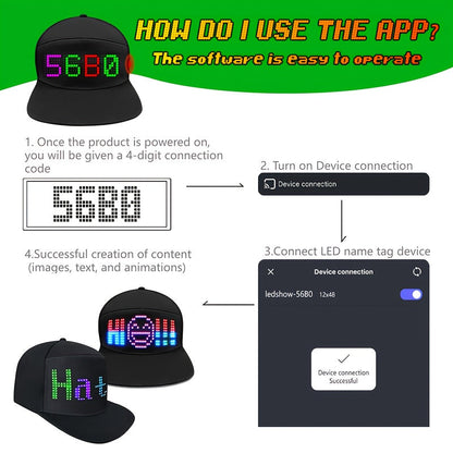 Programmable LED Hat APP Controlled Scrolling Text Animation Light Up Cap Unisex Adjustable Smart LED Baseball Cap for Party Wedding Valentine's Day Carnival Festival Men Women