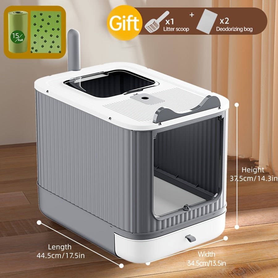 Large Enclosed Cat Litter Box with Lid - Covered Design for Odor Control & High Privacy, Easy Clean Modern Cat Toilet for Multiple Cats, Includes Garbage Bags, Extra Large Cat Litter Box Furniture
