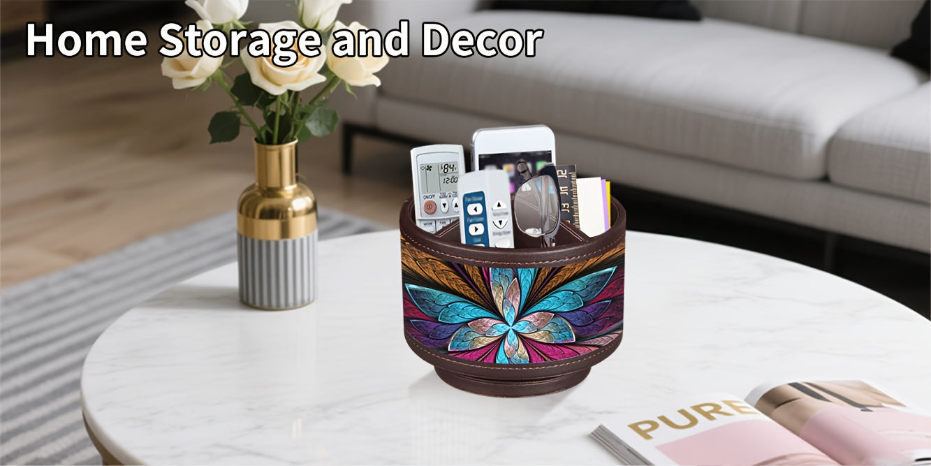 360° Swivel Pen Holder with 4 Compartments – PU Leather Rotating Desk Organizer for Office Supplies, Art Supplies, Remote Controls, Glasses & Accessories, Stylish Pencil Case Storage Box