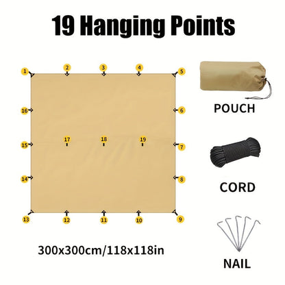 Waterproof Camping Tarp Shelter 19 Tethering Points Hammock Rain Fly Sunshade Lightweight Survival Tarpaulin for Hiking Backpacking Cycling DIY Outdoor Canopy Sun Protection Emergency Shelter
