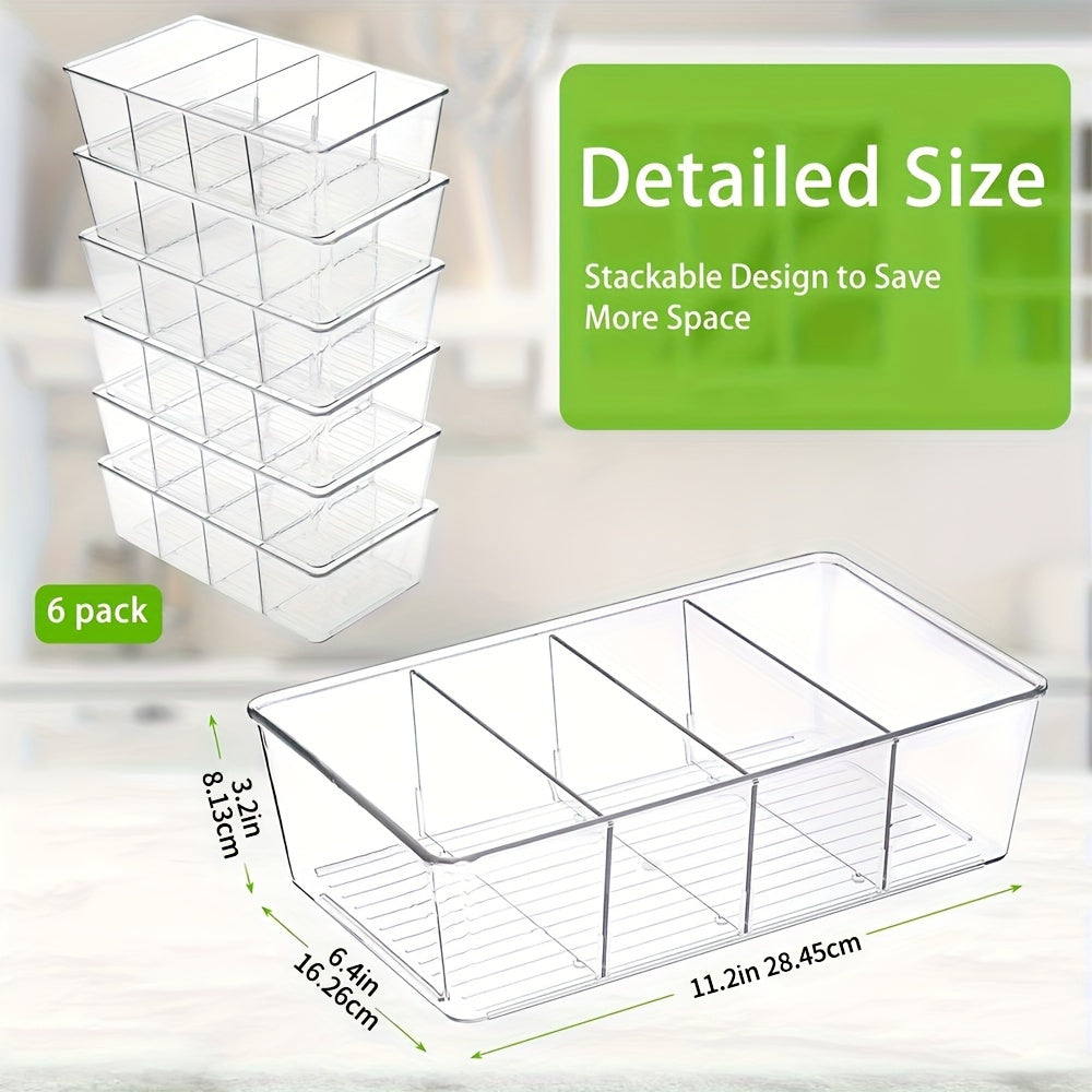 Clear Pantry Organizer Bins Set of 6 Plastic Food Storage Containers for Kitchen Fridge Cabinet Snack Spice Condiment Pouch Organization