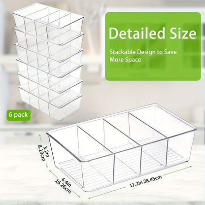 Clear Pantry Organizer Bins Set of 6 Plastic Food Storage Containers for Kitchen Fridge Cabinet Snack Spice Condiment Pouch Organization