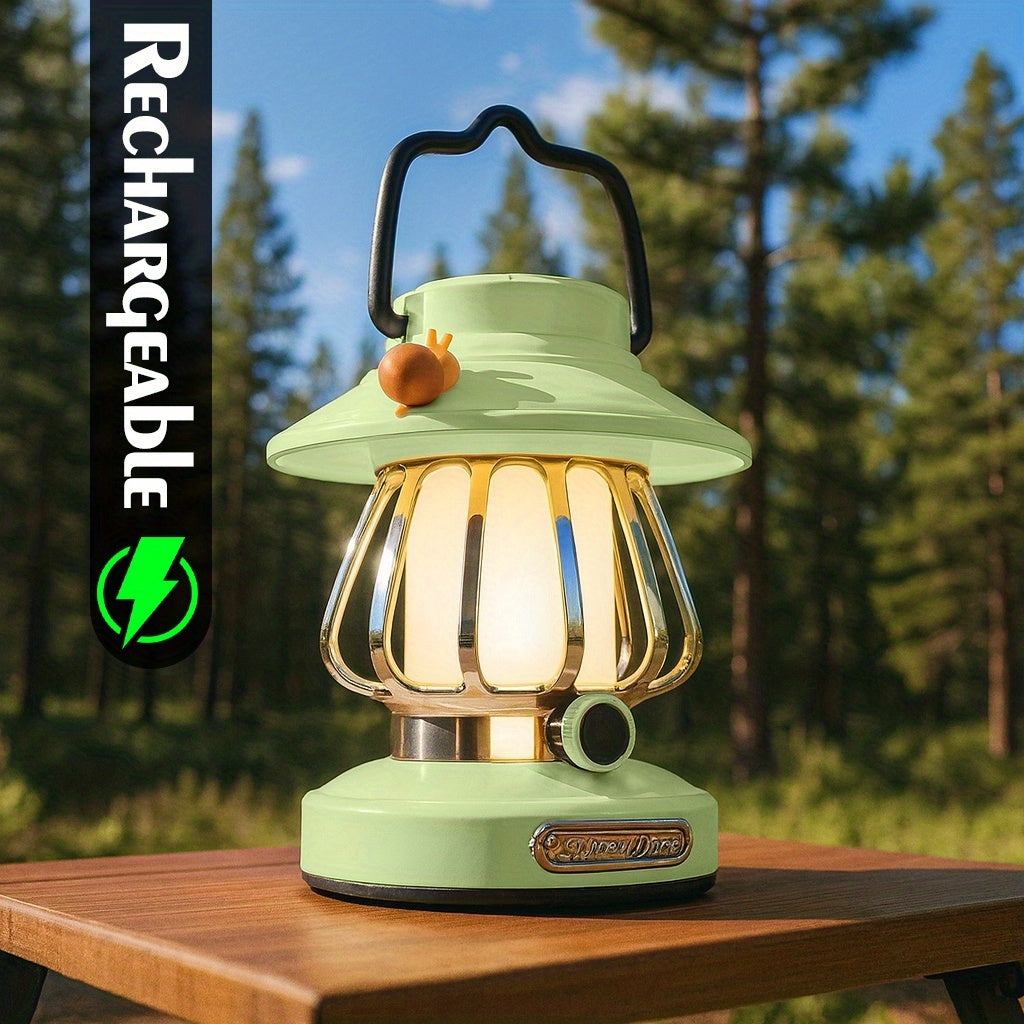 Rechargeable LED Camping Lantern 3-Tone Dimming Snail Design - USB & 18650 Battery Dual Power Freestanding Portable Camp Light for Camping Hiking Emergency Home Office, Green White Pink Purple