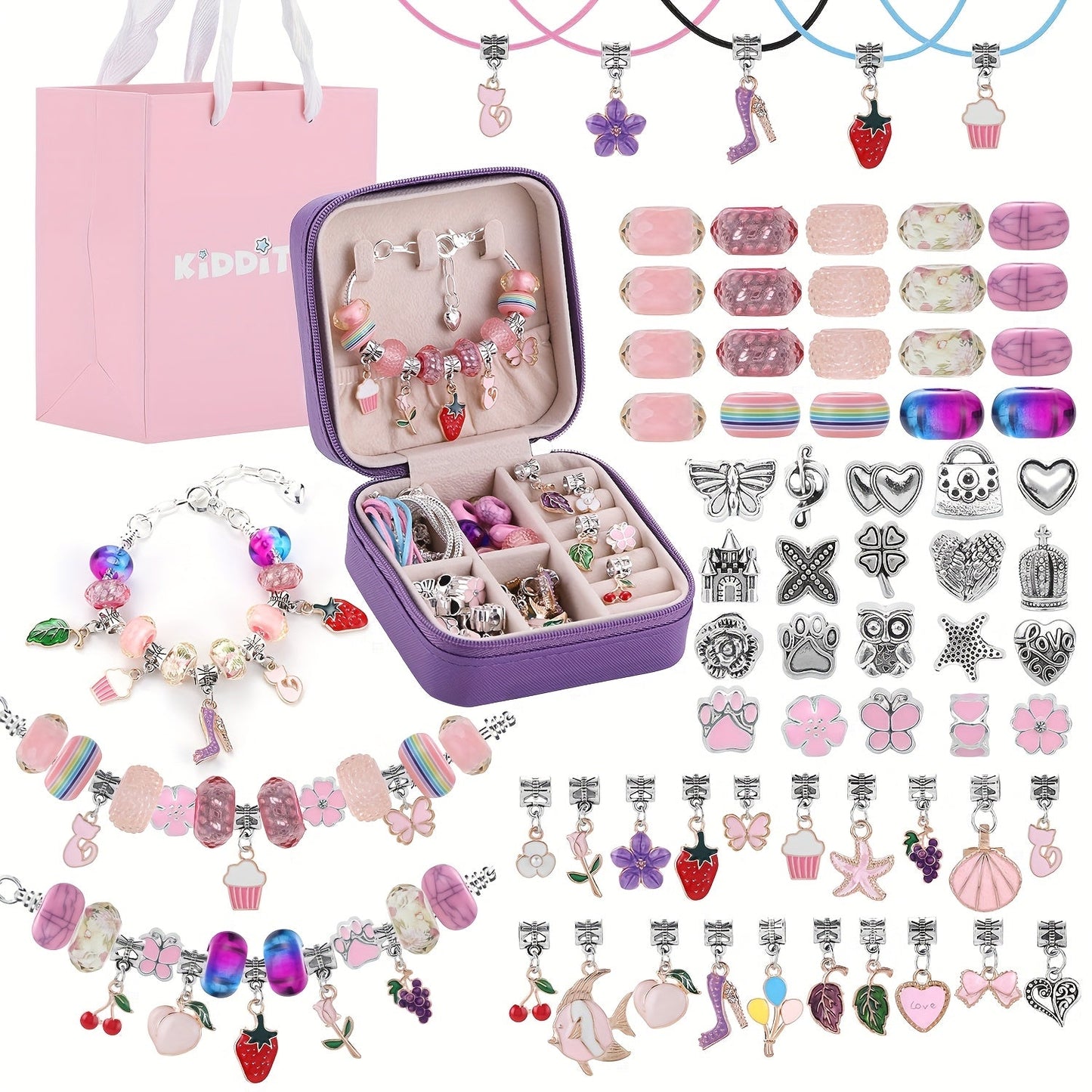DIY Bracelet Making Kit for Girls Unicorn Mermaid Jewelry Craft Set with Portable Jewelry Box Handmade Beading Gift for Birthday Christmas Graduation Valentine Blue Purple Pink Black