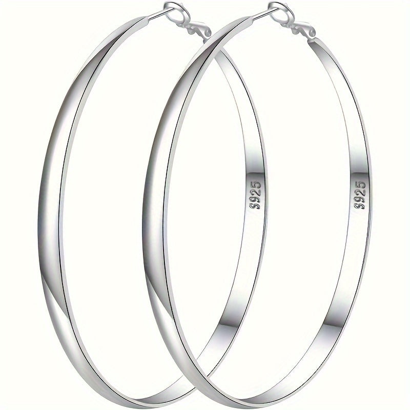 S925 Sterling Silver Large Hoop Earrings Hypoallergenic Thin Oversized Big Hoops French Minimalist Style for Women Girls Daily Vacation Jewelry