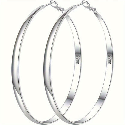 S925 Sterling Silver Large Hoop Earrings Hypoallergenic Thin Oversized Big Hoops French Minimalist Style for Women Girls Daily Vacation Jewelry