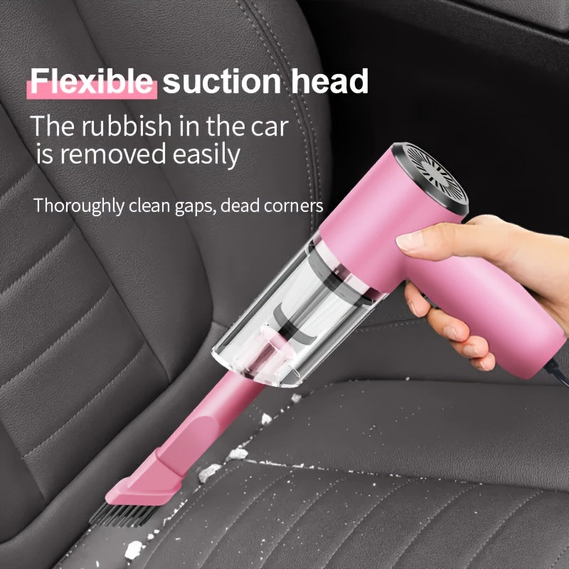 12V Handheld Car Vacuum Cleaner, Powerful Wired Portable Car Vacuum for Pet Hair & Dust Removal, Silent Motor, Accessories Kit Included, Compact Design for Car Interior Cleaning – Pink