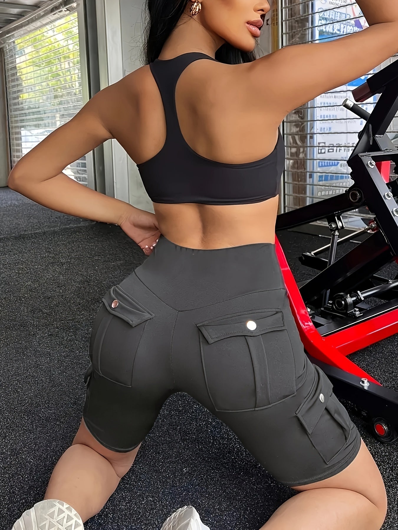 Women's High Waist Yoga Shorts with Pockets – Solid Color Soft Stretch Workout Shorts for Yoga Gym Running, Flattering Fit, Spring Summer Fall Activewear