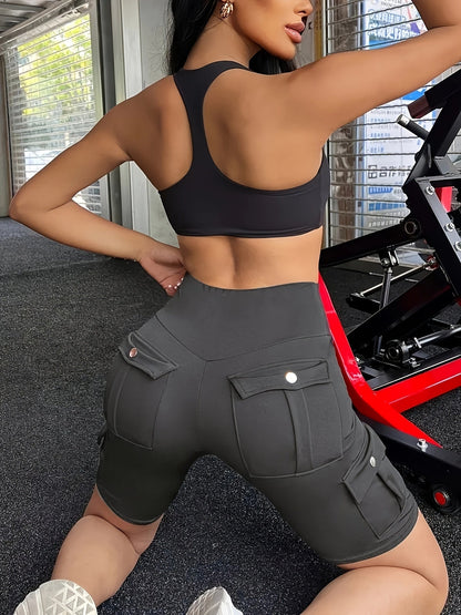 Women's High Waist Yoga Shorts with Pockets – Solid Color Soft Stretch Workout Shorts for Yoga Gym Running, Flattering Fit, Spring Summer Fall Activewear