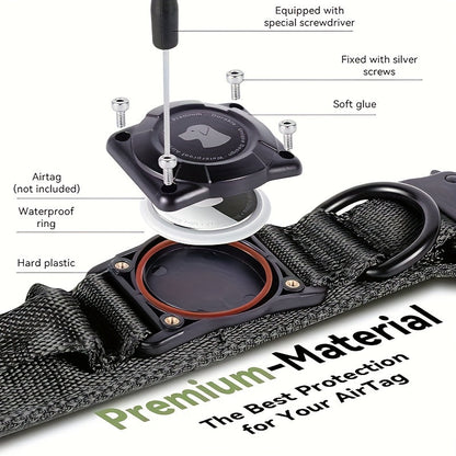 Tactical Dog Collar with AirTag Holder & Handle – Heavy Duty PC Nylon, Adjustable M/L/XL for Medium Large Dogs, Military Style Training Collar with Control Handle
