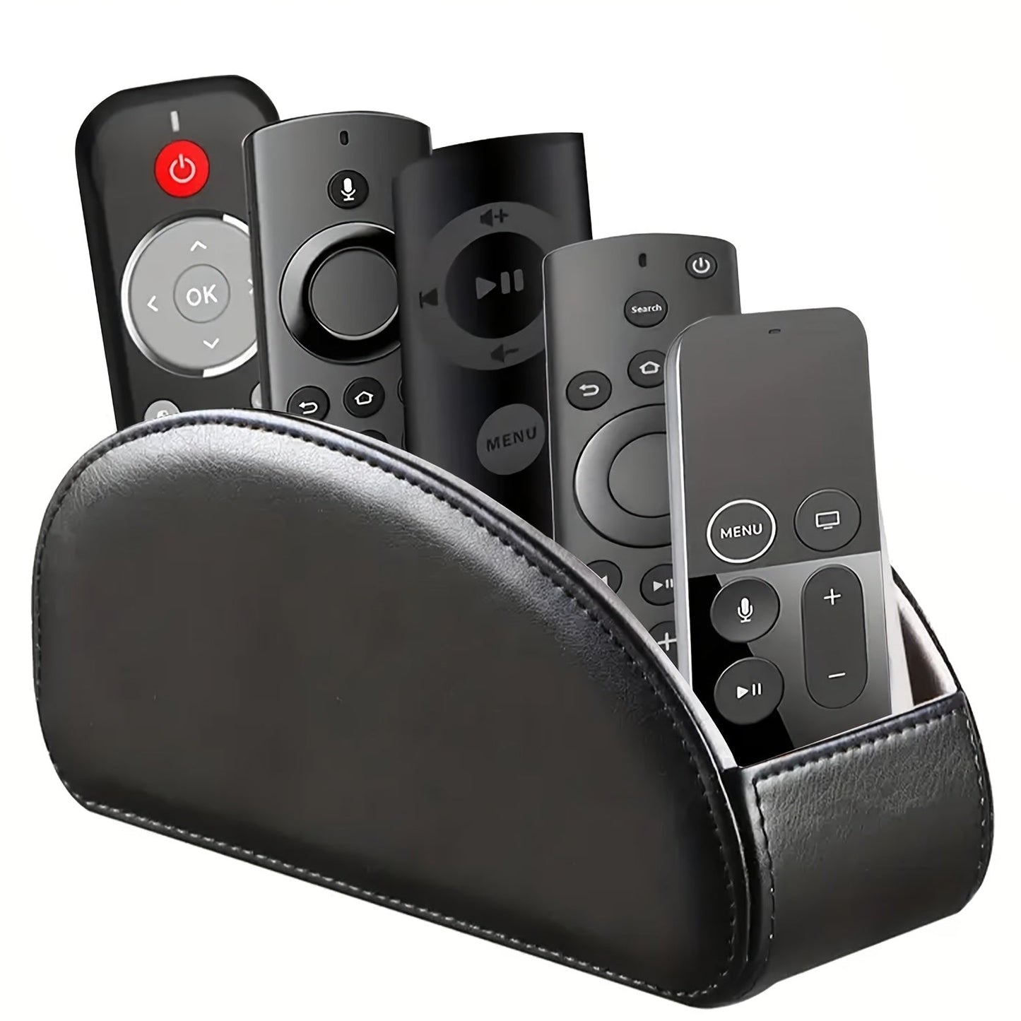 Remote Control Holder with 5 Compartments, Faux Leather Desktop Organizer Caddy for Living Room, Holds TV Remotes Pens Eyeglasses Makeup Brushes Office Stationery, Home Decor Storage Box Accessory