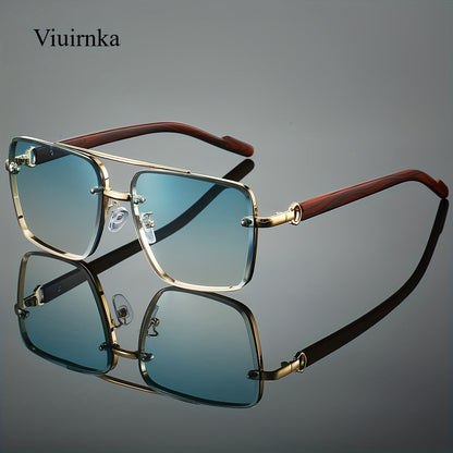Retro Square Woodgrain Sunglasses for Men & Women – UV400 Gradient AC Lenses, Lightweight PC Frame, 7 Color Options, Vintage Street Style Eyewear for Driving, Travel & Everyday Wear