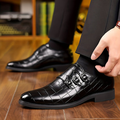 Men's Stone Textured Monk Strap Dress Shoes Slip-On Formal Loafers – Fashion Elegant Oxford Style for Business, Wedding & Special Occasions, Sizes US 6–12.5