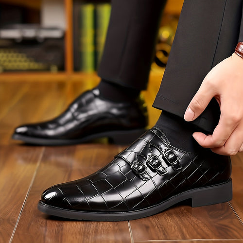 Men's Stone Textured Monk Strap Dress Shoes Slip-On Formal Loafers – Fashion Elegant Oxford Style for Business, Wedding & Special Occasions, Sizes US 6–12.5