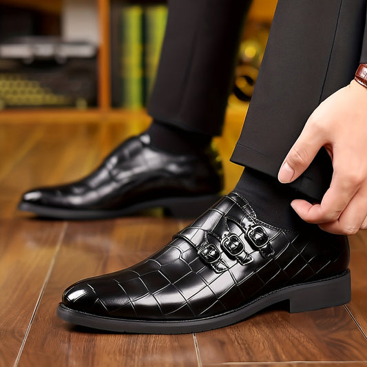 Men's Stone Textured Monk Strap Dress Shoes Slip-On Formal Loafers – Fashion Elegant Oxford Style for Business, Wedding & Special Occasions, Sizes US 6–12.5