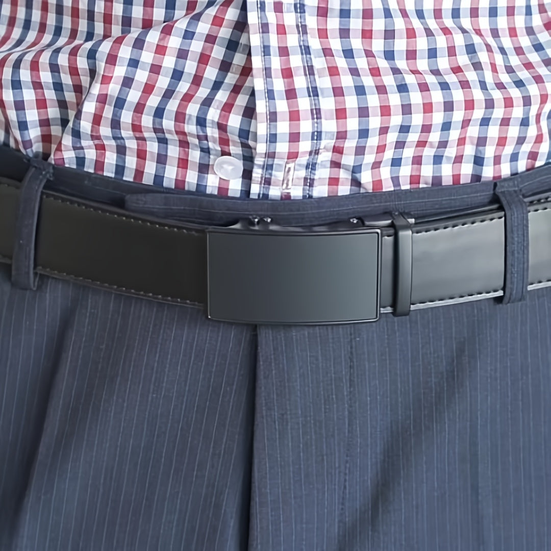 Men's Ratchet Belt 2 Pack Leather – Trim-to-Fit Adjustable Dress and Casual Belt for Men Waist 28" to 52" Black Brown Tan Navy Blue Gift