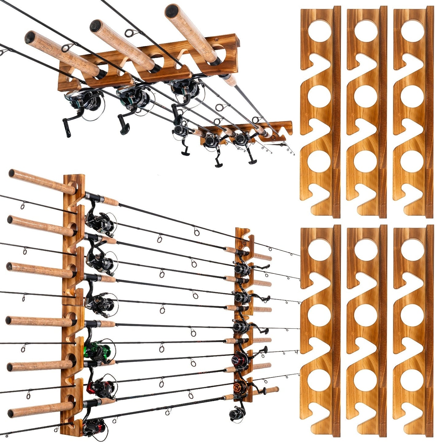 Fishing Rod Rack Wall & Ceiling Mounted – Holds Up to 12 Rods, Modular Garage Storage Organizer for Fishing Poles, Easy Install, Great Fishing Gift for Men & Women