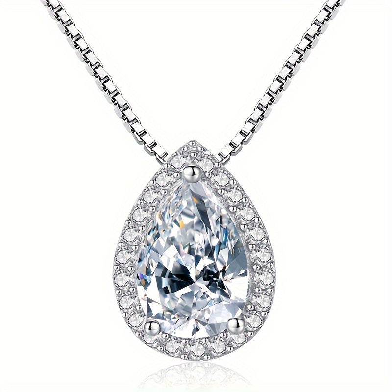 1CT D Color Moissanite Water Drop Pendant Necklace for Women – 925 Sterling Silver Teardrop Necklace with Certificate, Bridal & Anniversary Jewelry Gift