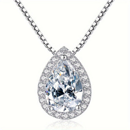 1CT D Color Moissanite Water Drop Pendant Necklace for Women – 925 Sterling Silver Teardrop Necklace with Certificate, Bridal & Anniversary Jewelry Gift