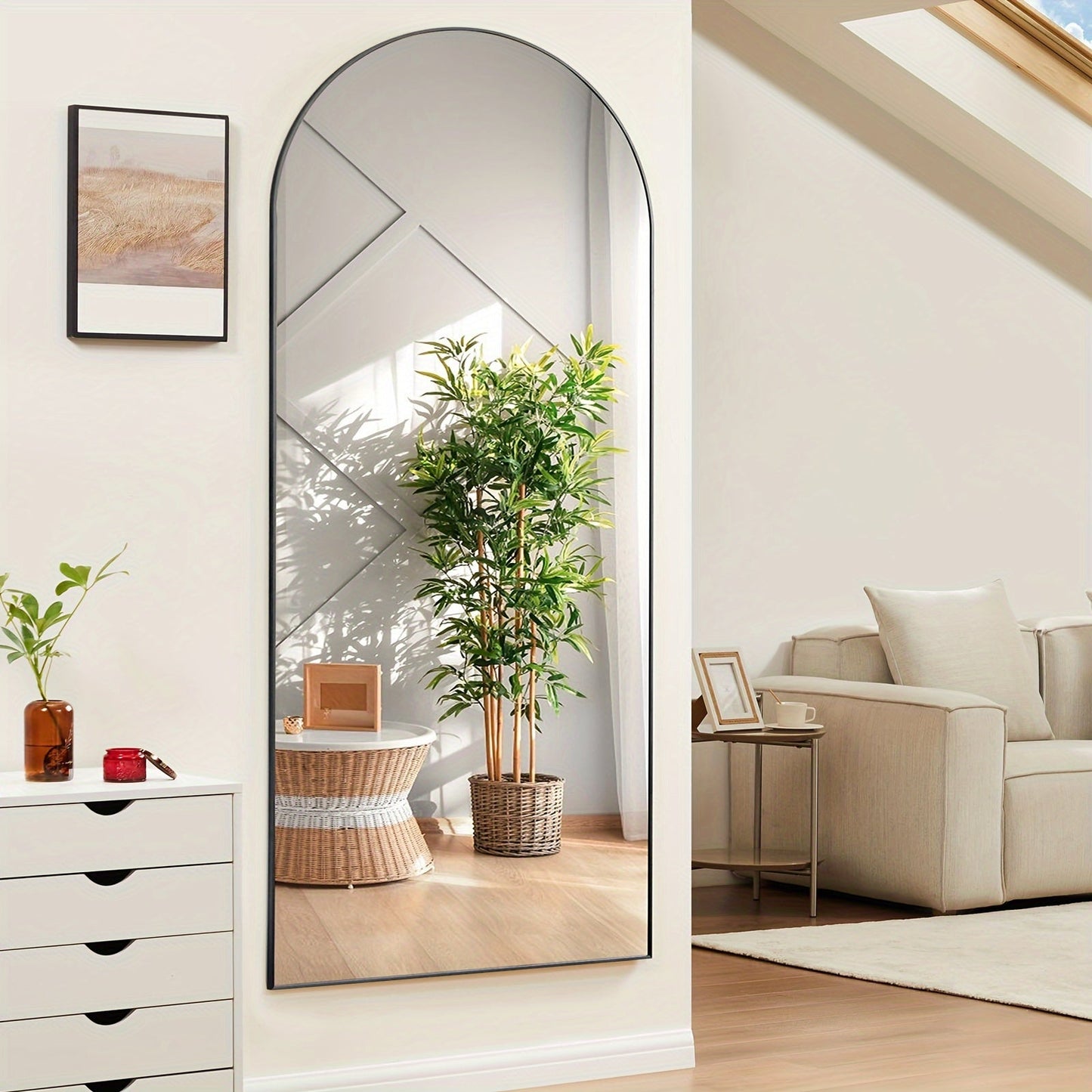 Arched Full Length Mirror with Stand 64x21 / 59x16 Inch, Aluminum Alloy Frame Shatter-Proof Nano Glass Floor Mirror, Standing Full Body Mirror for Bedroom Living Room Cloakroom Wall Decor