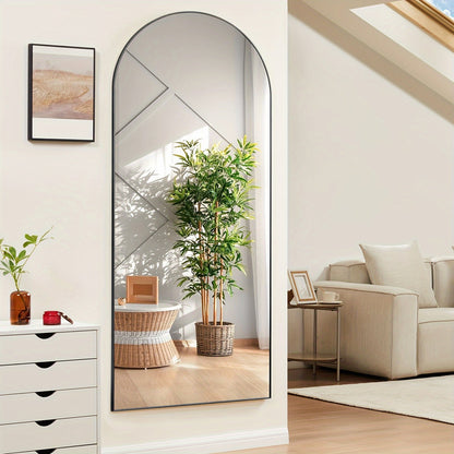 Arched Full Length Mirror with Stand 64x21 / 59x16 Inch, Aluminum Alloy Frame Shatter-Proof Nano Glass Floor Mirror, Standing Full Body Mirror for Bedroom Living Room Cloakroom Wall Decor