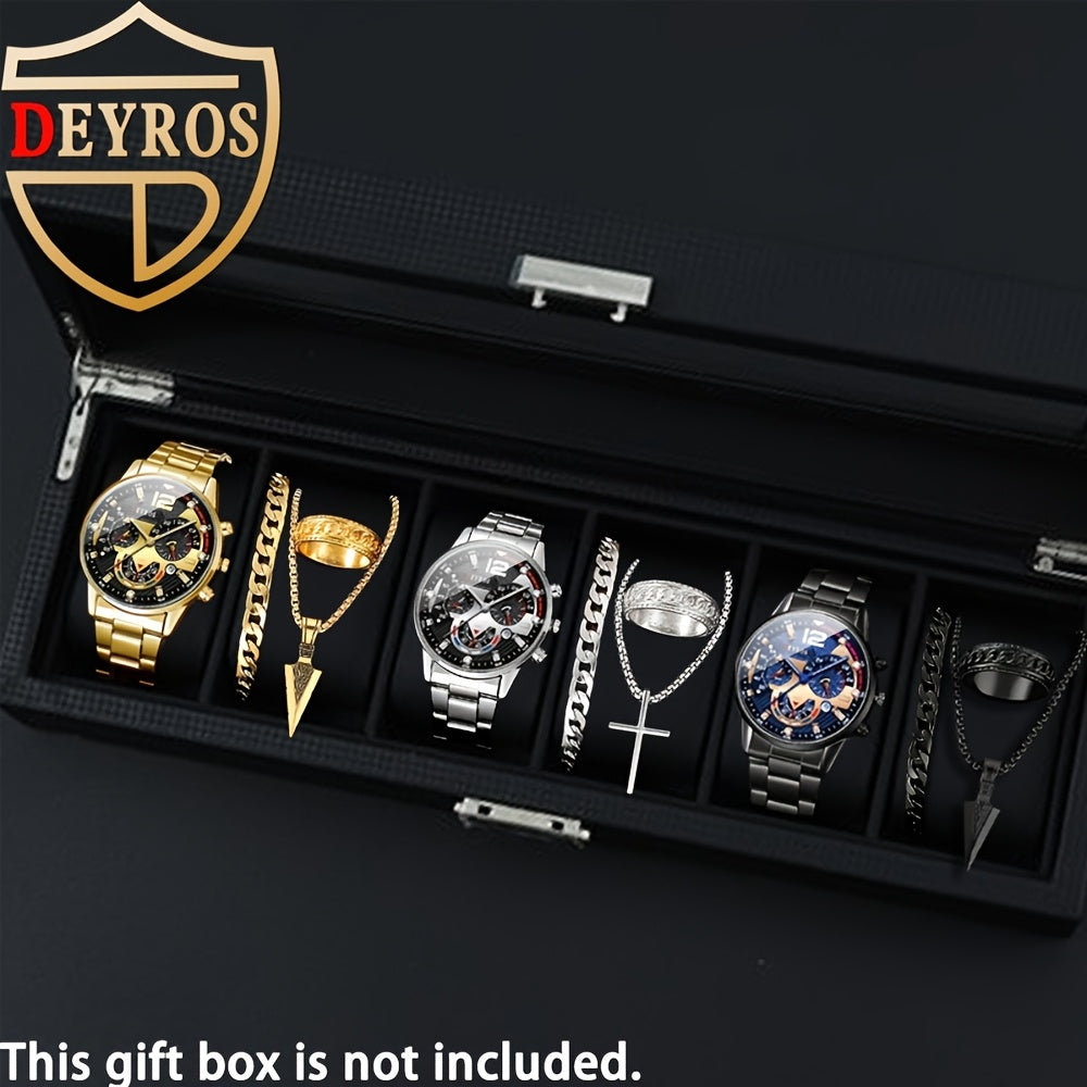 12-Piece Men's Watch & Hip-Hop Jewelry Gift Set – 3 Quartz Analog Watches + 9pc Bracelet, Necklace & Ring Set, Perfect Christmas & Birthday Gift for Men
