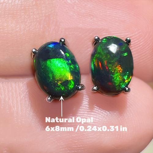 Black Opal Earrings S925 Sterling Silver Genuine Black Opal Inlay October Birthstone Stud Earrings for Women - Elegant Daily Vacation Jewelry Birthday Christmas Gift for Her