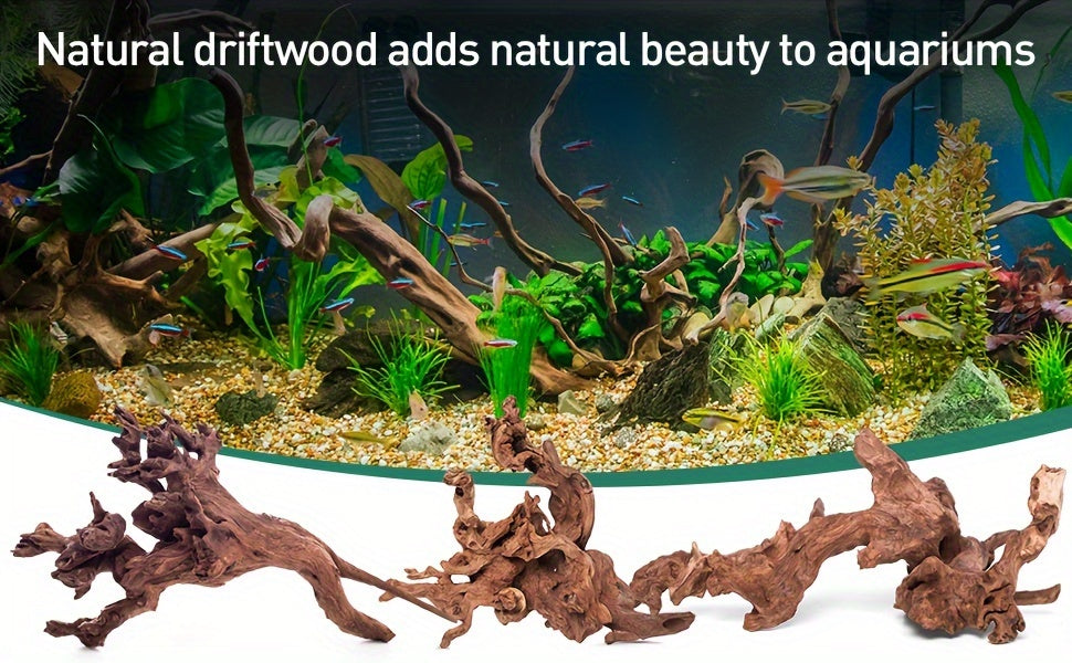 Natural Sinking Driftwood for Aquarium Decor – 3pcs Large Real Wood Fish Tank Decoration for Freshwater, Reptile & Terrarium, Fish-Safe Purple Teak Driftwood Set